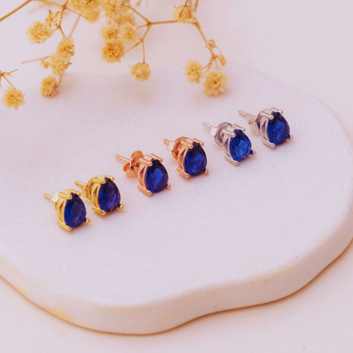 Pear Sapphire Teardrop Earrings – Silver & Gold | September Birthstone Jewellery