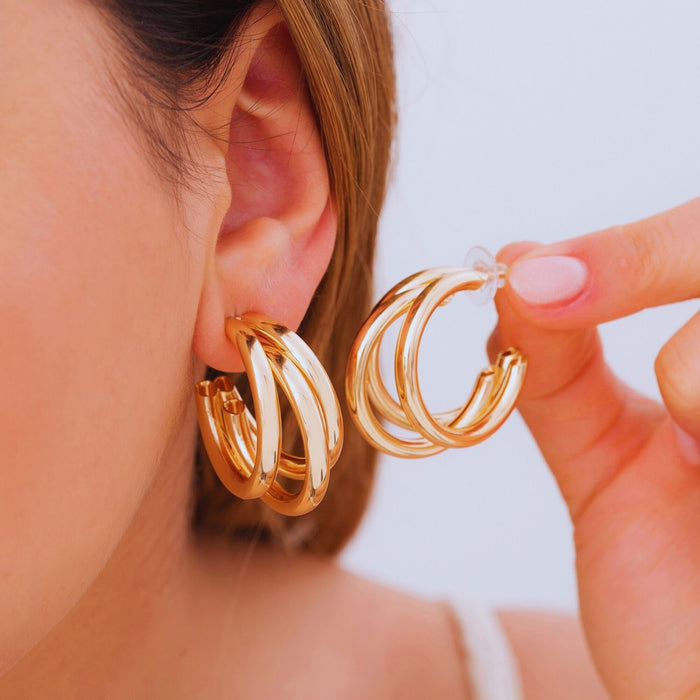 Chunky Triple Hoop Earrings – Bold & Eye-Catching Gold Design