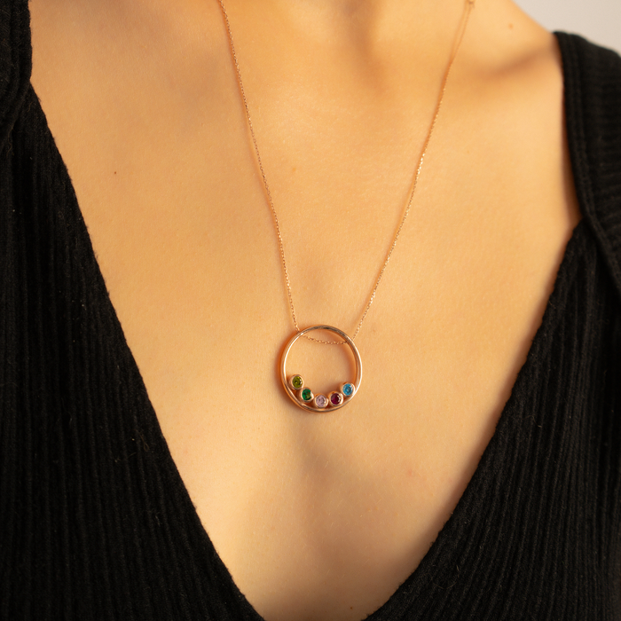 Hoop Birthstone Pendant Necklace – Personalized in Silver & Gold