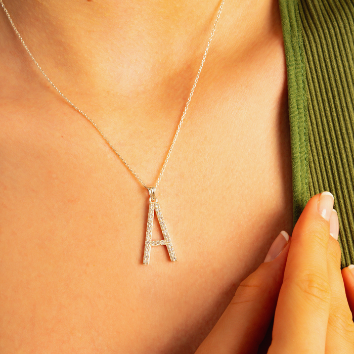 Bold Zircon Initial Necklace – Silver, Gold &amp; Rose Gold | Custom Letter Pendant