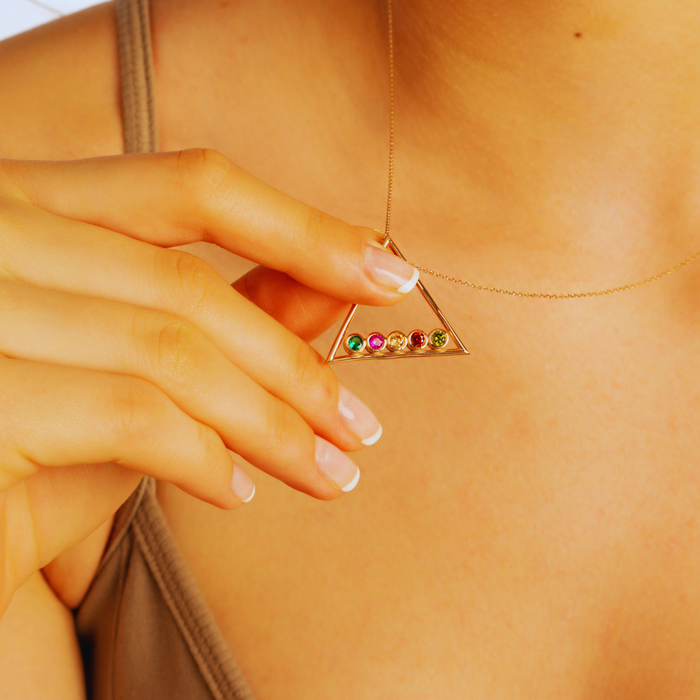 Custom Family Birthstone Triangle Pendant Necklace – Silver, Gold & Rose Gold