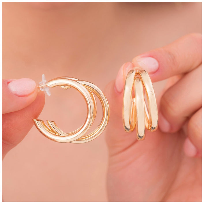 Chunky Triple Hoop Earrings – Bold & Eye-Catching Gold Design