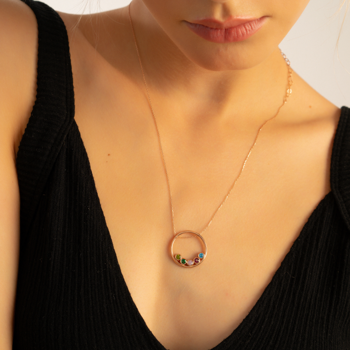 Hoop Birthstone Pendant Necklace – Personalized in Silver & Gold