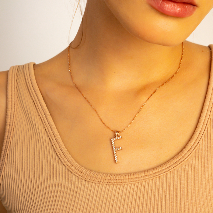 Bold Zircon Initial Necklace – Silver, Gold &amp; Rose Gold | Custom Letter Pendant