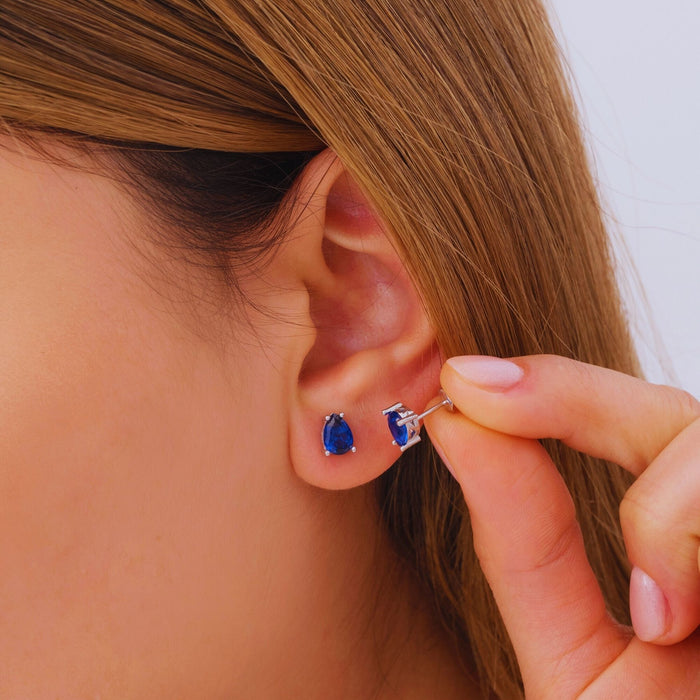 Pear Sapphire Teardrop Earrings – Silver & Gold | September Birthstone Jewellery
