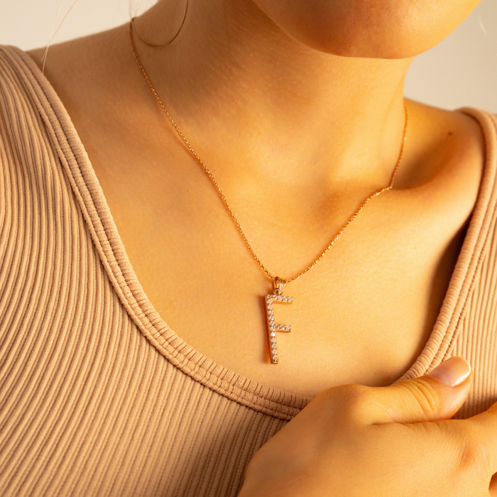 Bold Zircon Initial Necklace – Silver, Gold &amp; Rose Gold | Custom Letter Pendant