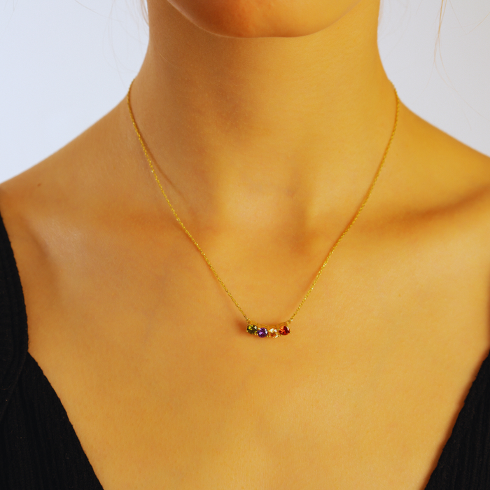 Personalized Birthstone Family Pendant – Silver & Gold