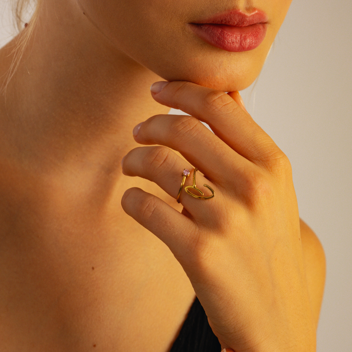 Adjustable Ring – Personalized with Birthstone & Initial