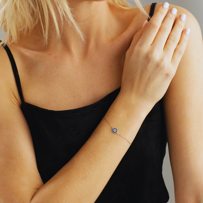 Personalized Evil Eye Bracelet – Silver & Gold | Protective Charm with Initial