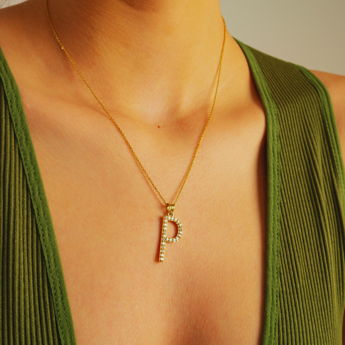 Bold Zircon Initial Necklace – Silver, Gold &amp; Rose Gold | Custom Letter Pendant
