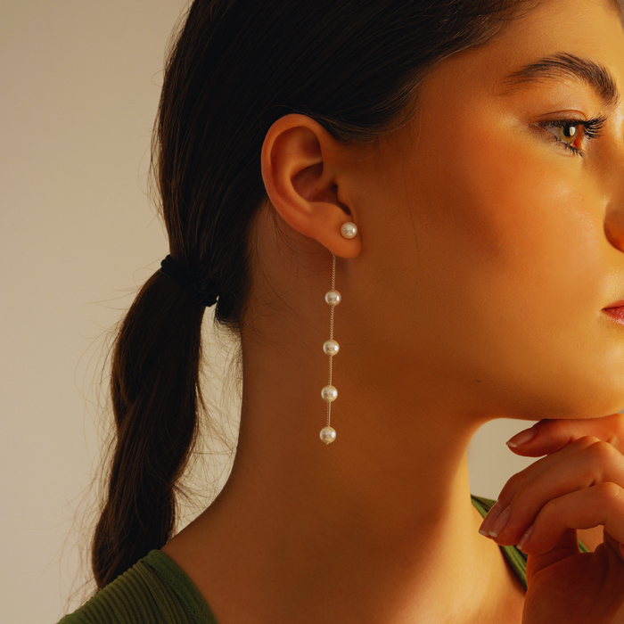 Dainty Cascading Pearl Earrings – Gold & Silver