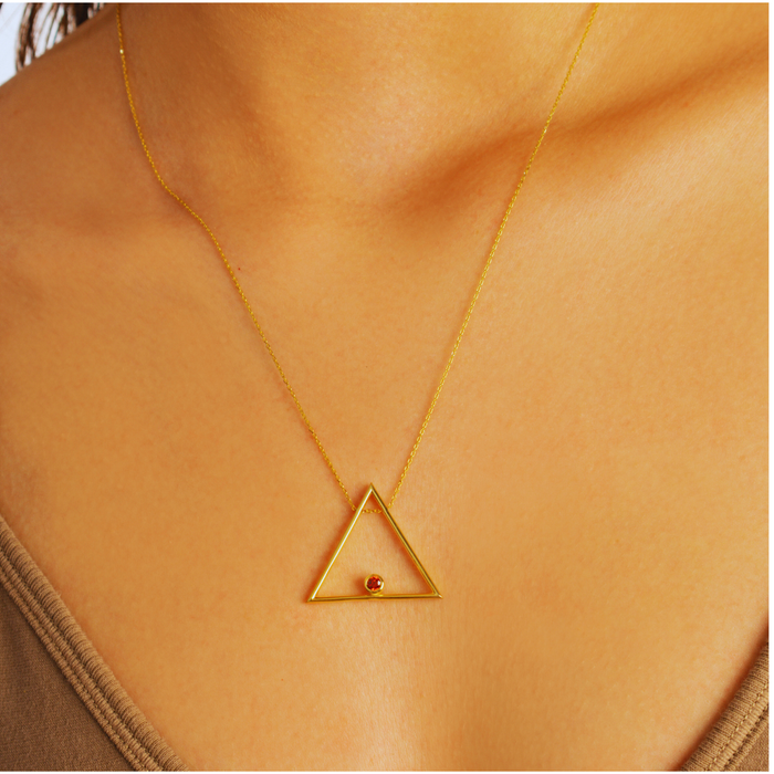 Custom Family Birthstone Triangle Pendant Necklace – Silver, Gold & Rose Gold