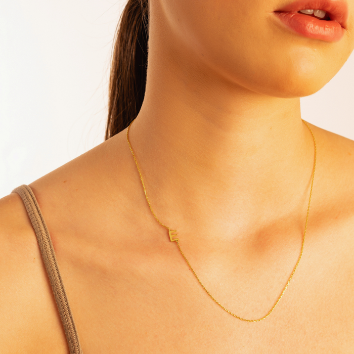 Sideways Initial Necklace – Silver & 14K Gold | Personalized