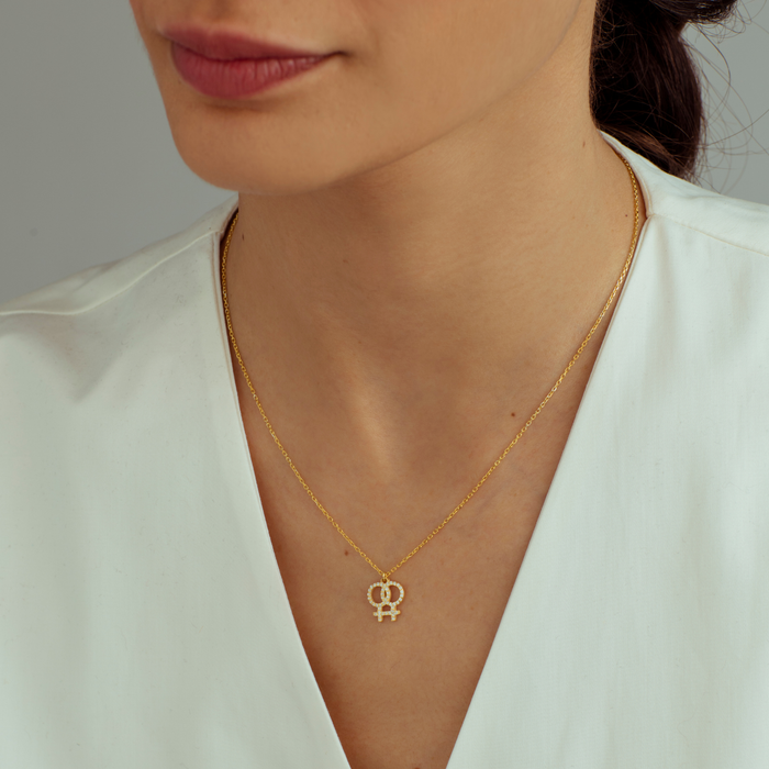 Pave Initial Lesbian Symbol Necklace – Silver & Gold | Pride Jewellery