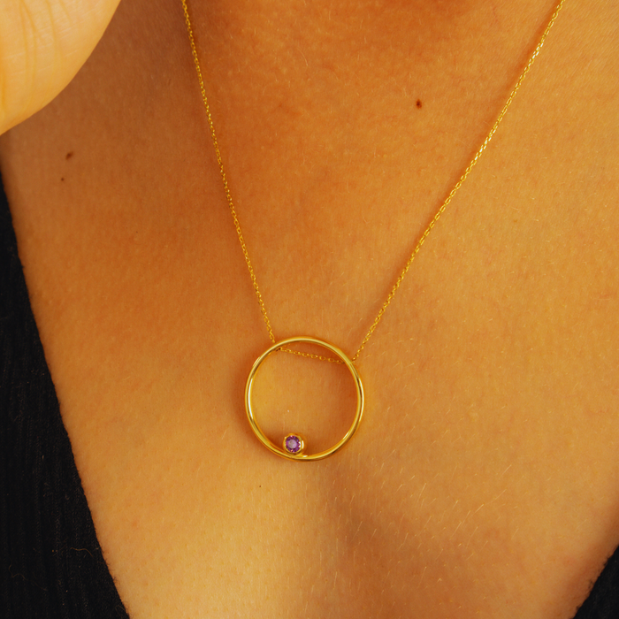 Hoop Birthstone Pendant Necklace – Personalized in Silver & Gold