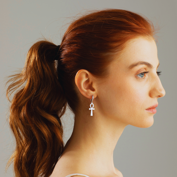 Minimalist Ankh Earrings – Sterling Silver & Gold