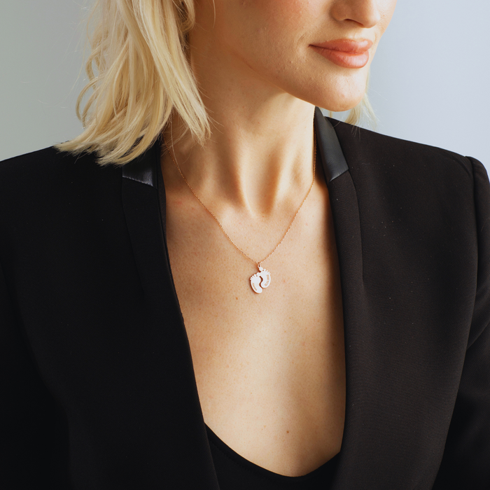 Personalized Baby Footprint Necklace – Silver & Gold | Keepsake for New Moms