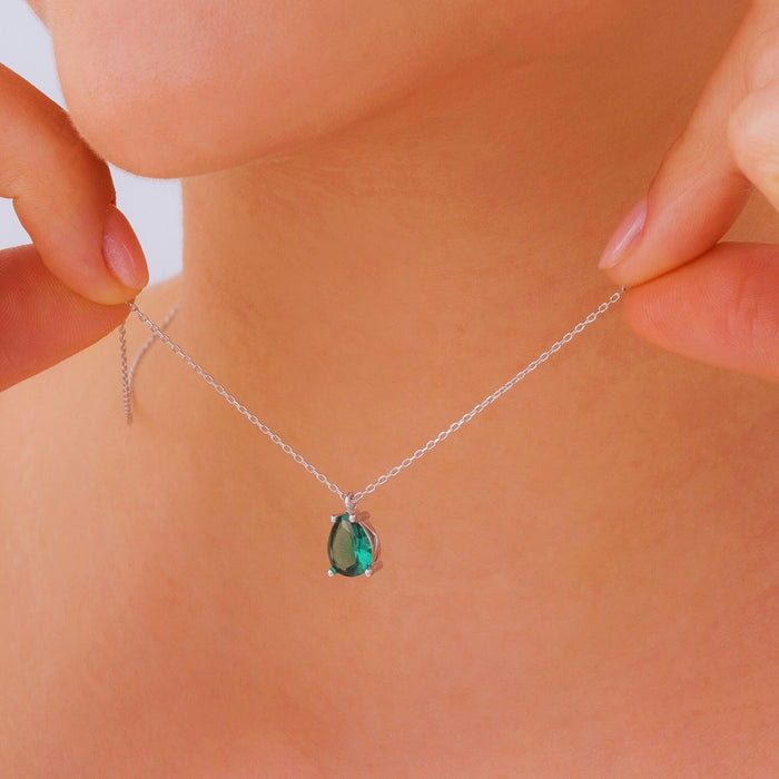Emerald Teardrop Necklace – May Birthstone Pendant | Minimalist & Elegant Jewellery