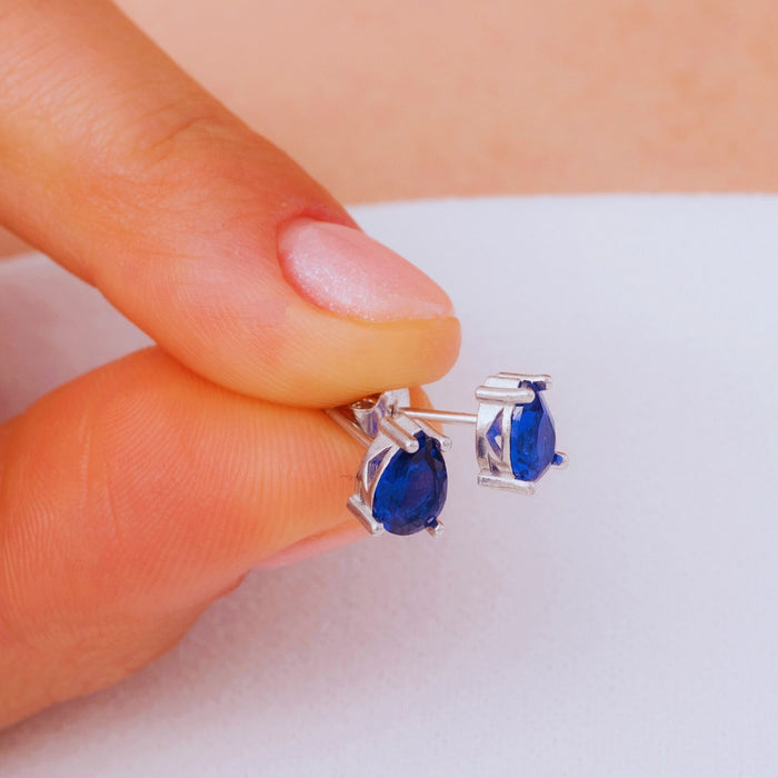 Pear Sapphire Teardrop Earrings – Silver & Gold | September Birthstone Jewellery