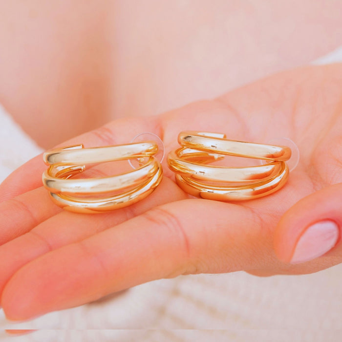 Chunky Triple Hoop Earrings – Bold & Eye-Catching Gold Design