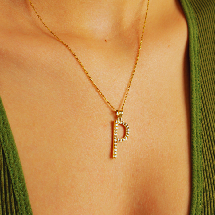 Bold Zircon Initial Necklace – Silver, Gold &amp; Rose Gold | Custom Letter Pendant