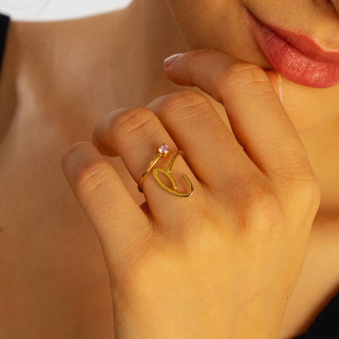 Adjustable Ring – Personalized with Birthstone & Initial