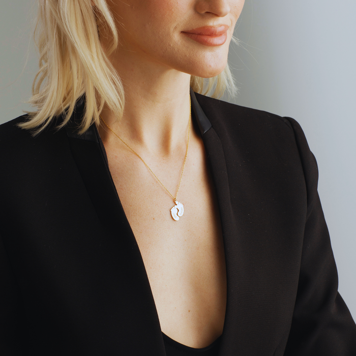 Personalized Baby Footprint Necklace – Silver & Gold | Keepsake for New Moms