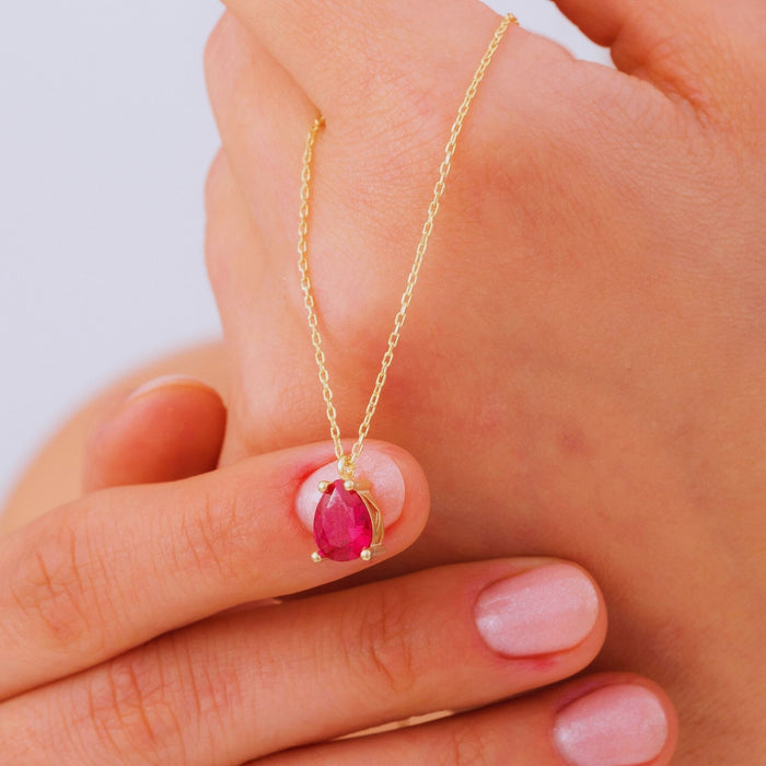 14K Gold Ruby Teardrop Necklace – July Birthstone Pendant | Timeless & Elegant Gift