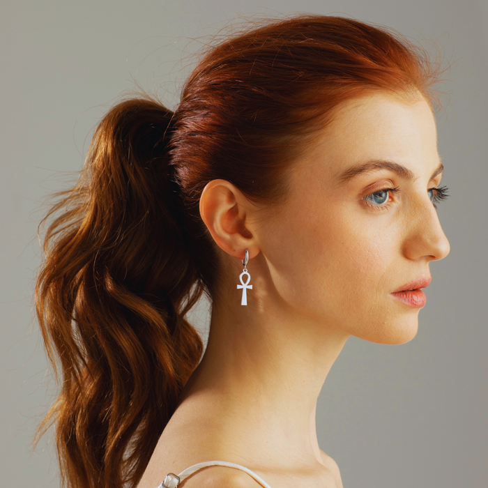 Minimalist Ankh Earrings – Sterling Silver & Gold