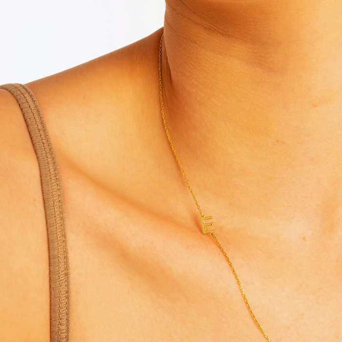 Sideways Initial Necklace – Silver & 14K Gold | Personalized