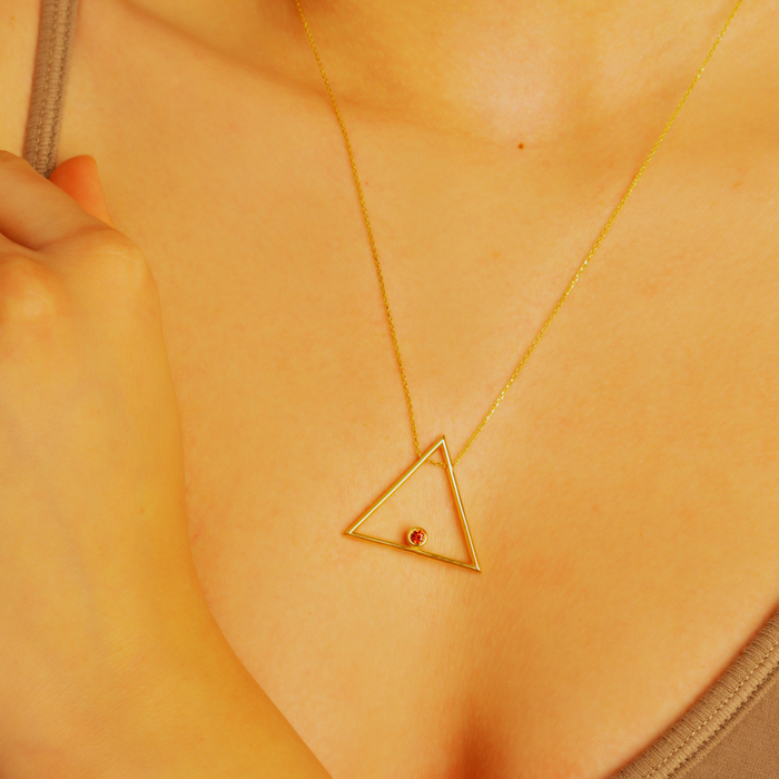 Custom Family Birthstone Triangle Pendant Necklace – Silver, Gold & Rose Gold