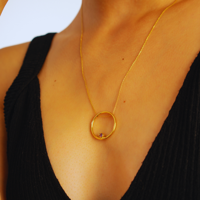 Hoop Birthstone Pendant Necklace – Personalized in Silver & Gold