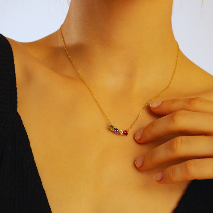 Personalized Birthstone Family Pendant – Silver & Gold