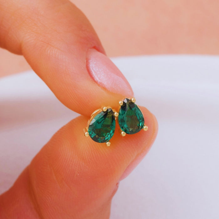 Emerald Teardrop Earrings – May Birthstone Jewellery | Minimalist & Elegant Design
