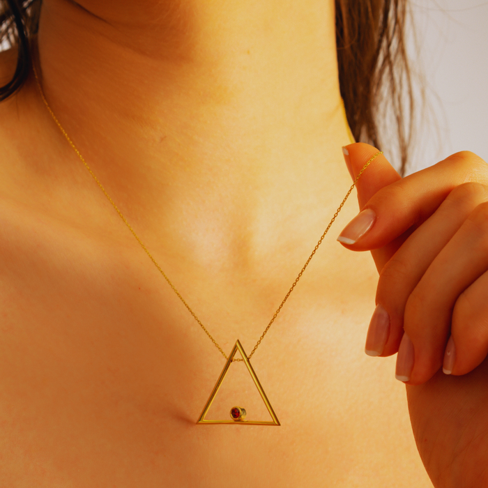 Custom Family Birthstone Triangle Pendant Necklace – Silver, Gold & Rose Gold