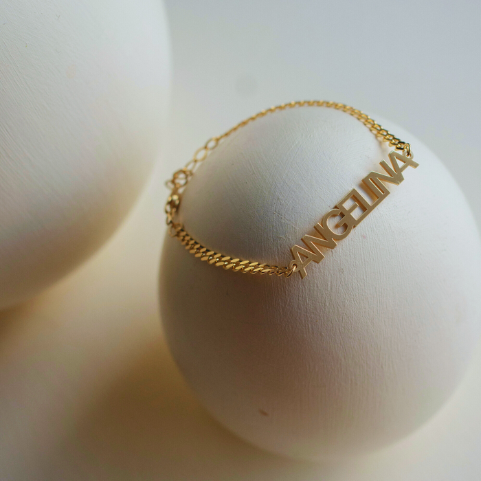 Personalized Name Bracelet with Curb Chain – Silver & 14K Gold