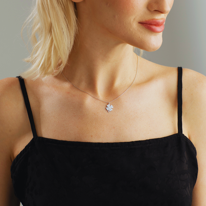 Four Leaf Clover Charm Necklace & Earrings Set – Silver & Gold | Symbol of Luck