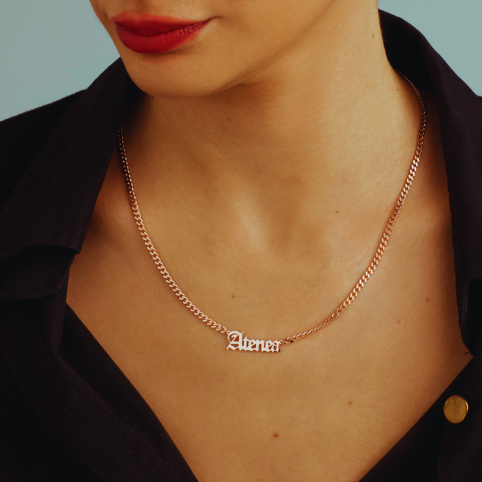 Old English Name Necklace – Silver & Gold | Gothic Style