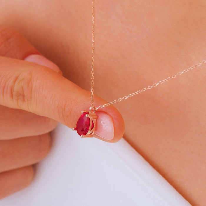 14K Gold Ruby Teardrop Necklace – July Birthstone Pendant | Timeless & Elegant Gift