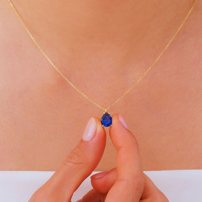 Teardrop Sapphire Necklace – Gold Filled & Solid Gold | September Birthstone Jewellery