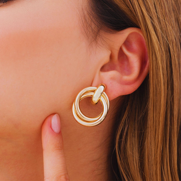 Gold Love Knot Geometric Drop Earrings – Bold, Modern & Eye-Catching
