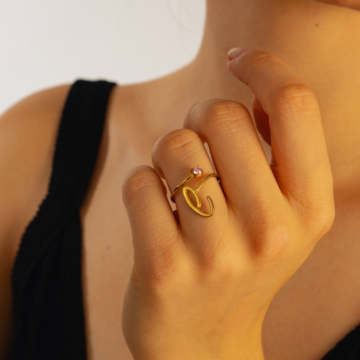 Adjustable Ring – Personalized with Birthstone & Initial