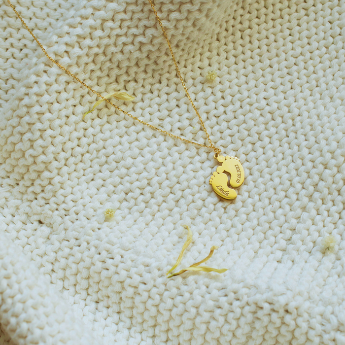 Personalized Baby Footprint Necklace – Silver & Gold | Keepsake for New Moms