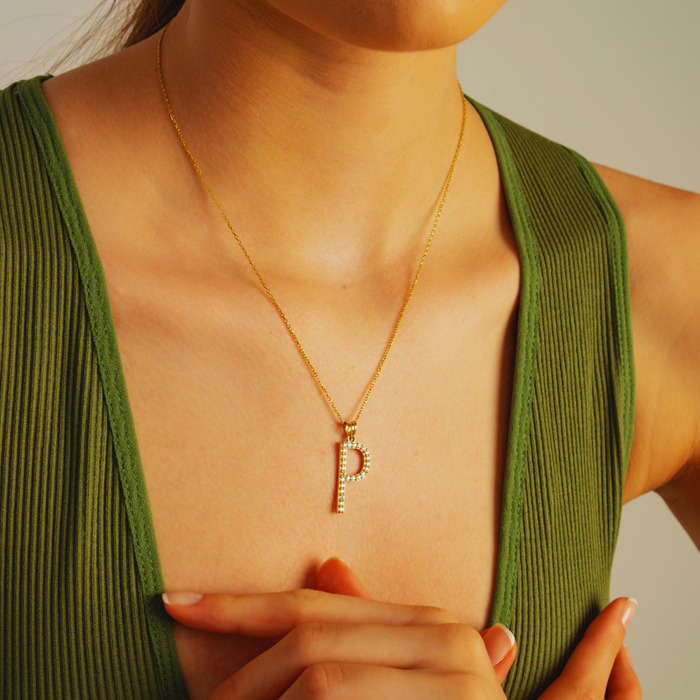Bold Zircon Initial Necklace – Silver, Gold &amp; Rose Gold | Custom Letter Pendant