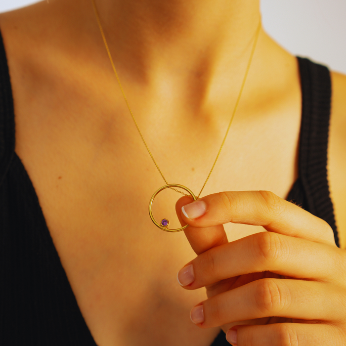 Hoop Birthstone Pendant Necklace – Personalized in Silver & Gold