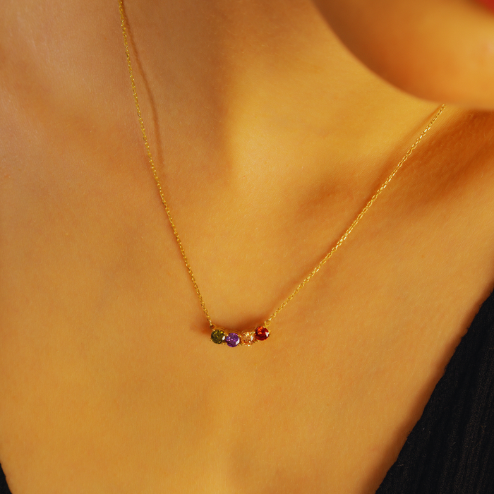 Personalized Birthstone Family Pendant – Silver & Gold