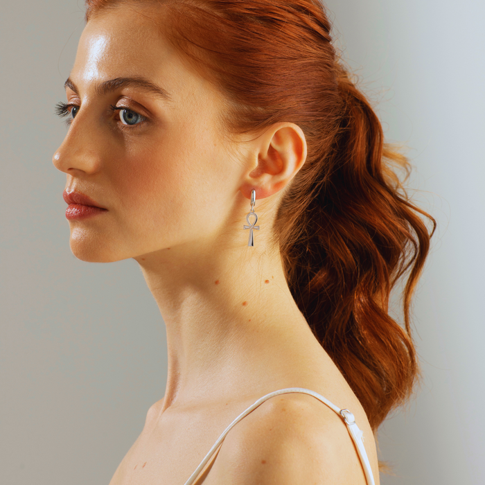 Minimalist Ankh Earrings – Sterling Silver & Gold