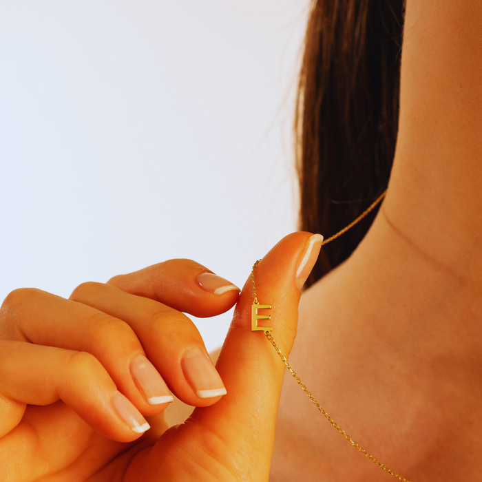 Sideways Initial Necklace – Silver & 14K Gold | Personalized