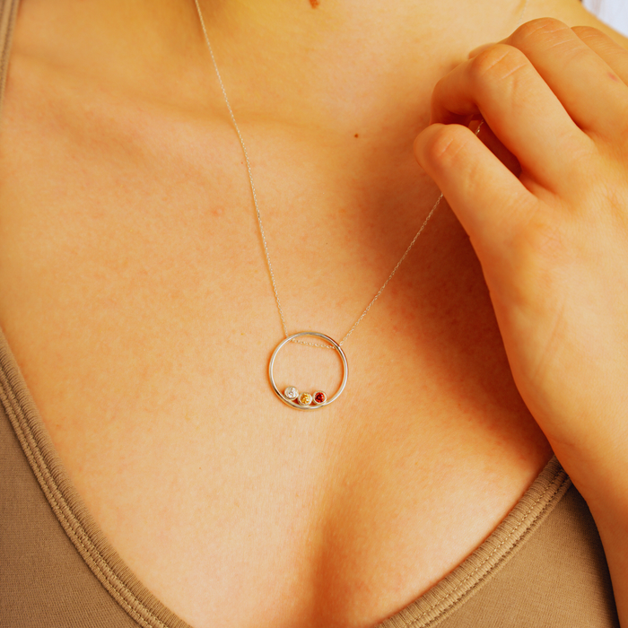 Hoop Birthstone Pendant Necklace – Personalized in Silver & Gold