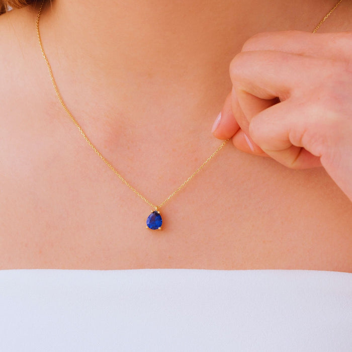 Teardrop Sapphire Necklace – Gold Filled & Solid Gold | September Birthstone Jewellery